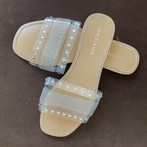 Andiamo  sequin decorated flat slide sandals - size 8.5